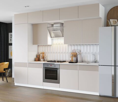 Кухня Оливия NEW 3,0/1080м (490) Компоновка №1 (Кашемир, Белый (Антарес))