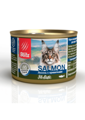 Влажный корм консервы Blitz Holistic Salmon & Shrimps Adult Cats All Breeds с креветками» нежное суфле 24шт 200гр