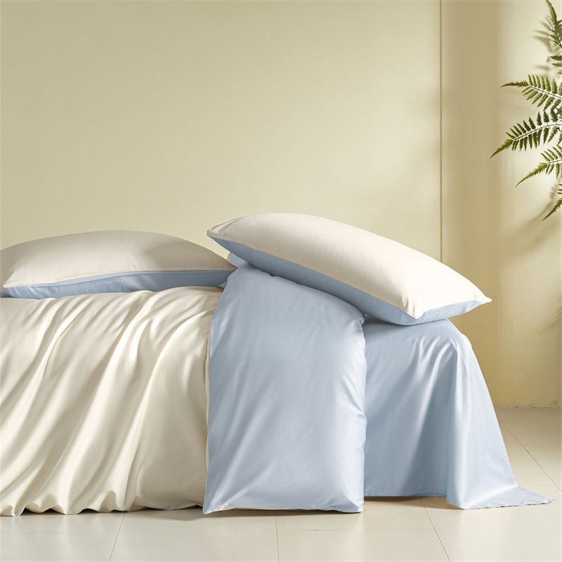Комплект постельного белья Семейный (2 пододеяльника) Египетский Хлопок Айвори с голубым