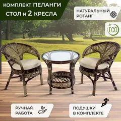 Комплект садовой мебели, Набор садовой мебели из ротанга Пеланги дуэт, для дома и дачи, для балкона, арт. 02/15-1 Б (стол и 2 кресла)