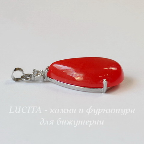 Подвеска Жадеит (тониров) "Капля" со стразом (цвет - платина) 40х17х9 мм