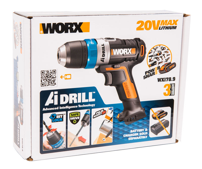 Дрель-шуруповерт аккумуляторная WORX AiDrill WX178.9, 20В, без АКБ и ЗУ