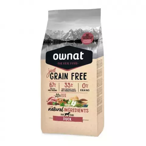 OWNAT  Grain Free Adult Duck cухой беззерновой корм  для взрослых собак, с уткой, 14 кг