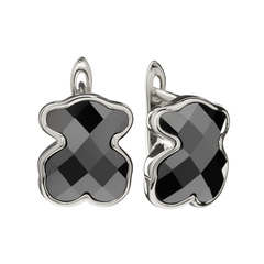 Серьги Мишки с чёрной ювелирной Керамикой, silver