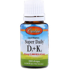 Carlson Labs, Жидкие витамины, Super Daily D3+K2, 50 мкг, 0,34 ж. унц. (10,16 мл)