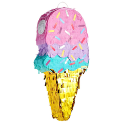Пиньята, Мороженое, Розовый/Золото, Металлик, 41,5*19,5*7,5 см, 1 шт.