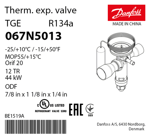 Терморегулирующий клапан Danfoss TGEN 067N5013 (R134a, MOP 55)