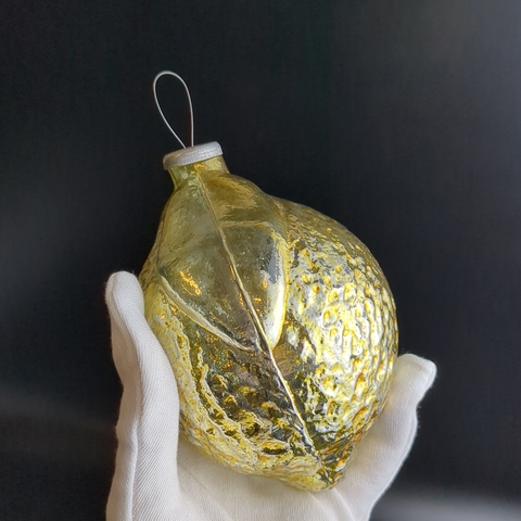 Ёлочная игрушка лимон, гигантская Кремлёвская, 16 см, стекло, винтаж СССР 1960-1980 гг