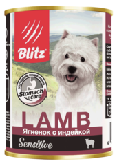 Консервы для собак Blitz Sensitive Dog Lamb & Turkey (Pate) Ягнёнок с Индейкой консервы для собак 24 шт по 400 г