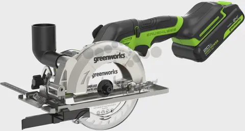 Дисковая мини пила аккумуляторный Greenworks G24MCS, 24V,б/щет,120x9,5мм, 6500 об/мин, рез 39мм, 1х2Ач, ЗУ, кор (1501207CUA)