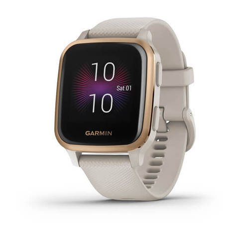 Garmin Venu Sq Music Edition - Rose Gold Aluminium Bezel with Light Sand Case and Silicone Band