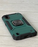 Противоударный чехол Strong Armour Case с кольцом для Samsung Galaxy A01 (Темно-зеленый)