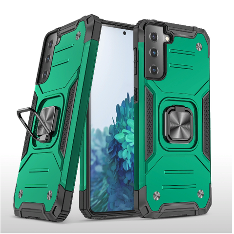 Противоударный чехол Strong Armour Case с кольцом для Samsung Galaxy S22 (Темно-зеленый)