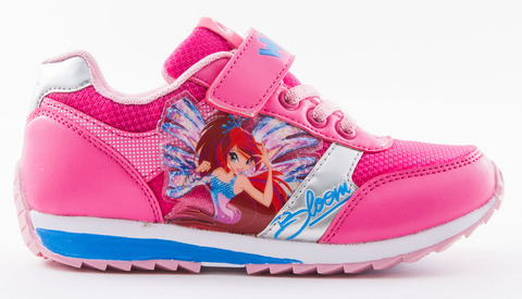 Кроссовки Винкс (Winx) на липучке и шнурках для девочек, цвет розовый, фея Блум. Изображение 1 из 8.