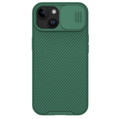 Чехол зеленого цвета (Deep Green) с защитной шторкой для камеры от Nillkin на iPhone 15, серия CamShield Pro Case