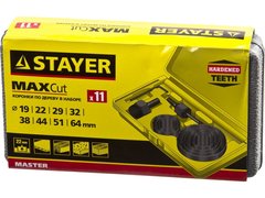 STAYER Maxcut, 9 шт, 19-64 мм, набор кольцевых коронок по дереву (29600-H11)