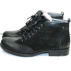 Модные мужские ботинки из натуральной кожи зимние Luciano Bellini 6057-58K Black Leathers & Nubuk.