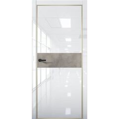 Купить Межкомнатная дверь глянец Pt 5 Платина crystall white алюминиевая кромка Al Gold Edition вставка бетон loft
