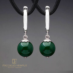 Серьги "Классика". Зеленый нефрит. 10мм