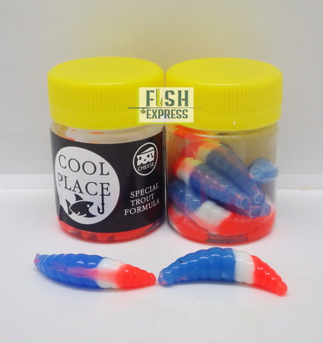 Форелевая силиконовая приманка COOL PLACE MAGGOT 1.6 цвет СИНИЙ-БЕЛЫЙ-КРАСНЫЙ СЫР продажа от 2 шт.