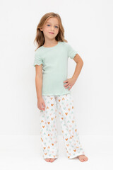 пижама  для девочки  К 1636/дымчатый нефрит,конфетти из сердечек