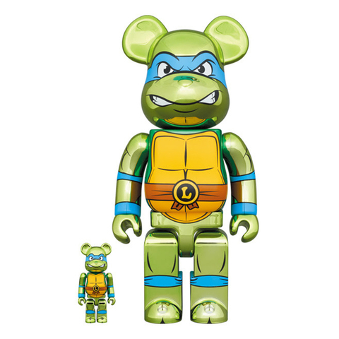 Фигурка 400% & 100% Bearbrick Set - Leonardo Chrome (Teenage Mutant Ninja Turtles)