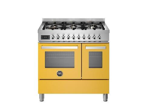Варочный центр Bertazzoni, 6 газовых конфорок, два многофункциональных электрических шкафа, 90 см Желтый глянец