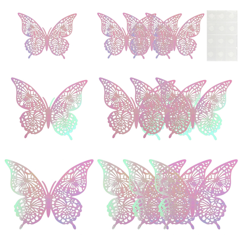 Наклейки Волшебные бабочки, Белый, Голография, 12 шт. / 8см-4шт., 10см-4шт., 12см-4 шт.