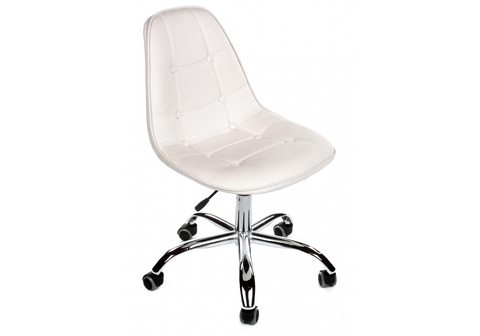 Офисное кресло для персонала и руководителя Компьютерный стул PC-306 на колесах белый 53*53*81 Хромированный металл каркас /Белый кожзам