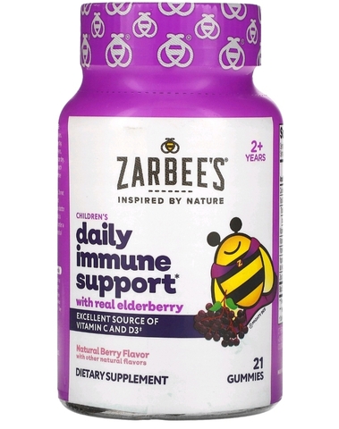 Zarbees, Mighty Bee, средство с бузиной для укрепления иммунитета у детей, натуральный ягодный вкус, 21 жевательная конфета