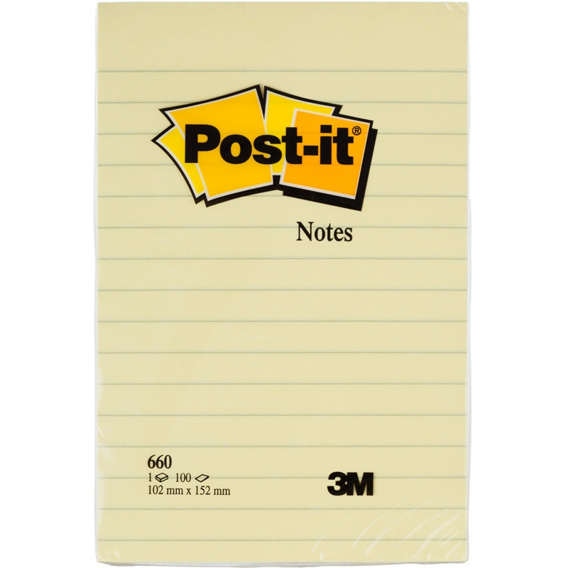 Стикеры Post-it Original 102x152 мм пастельные желтые в линейку (1 блок, 100 листов)