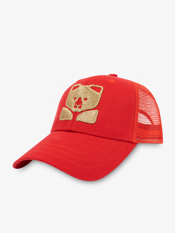 Бейсболка с сеткой «Дубрава» красного цвета с вышивкой лого