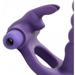 Силиконовый страпон с виброкольцом Double Delight Frisky, фиолетовый, 16.5 см