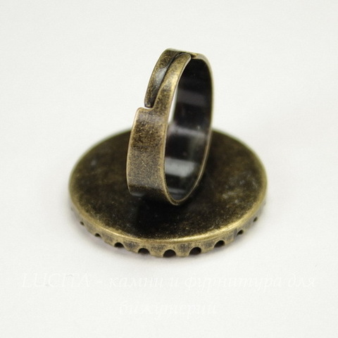 Основа для кольца с сеттингом с круглым краем для кабошона 20 мм (цвет - античная бронза)