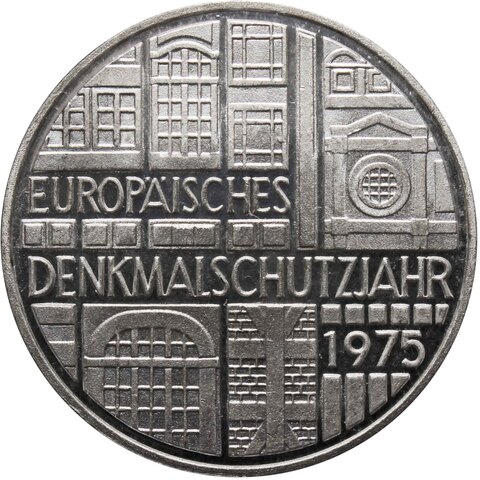 5 марок. Европейский год охраны памятников. Германия. (F). Серебро. 1975 год. PROOF