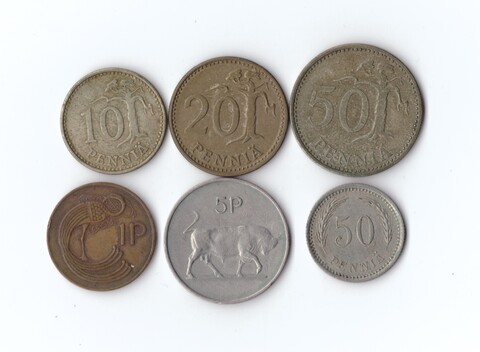 Набор монет 6 шт. Ирландия. Финляндия. 1921,63-76 гг. VF
