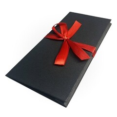 Коробка-конверт для денег, тиснение Лен, с бантом черный, 17*8,3 см, 1 шт.