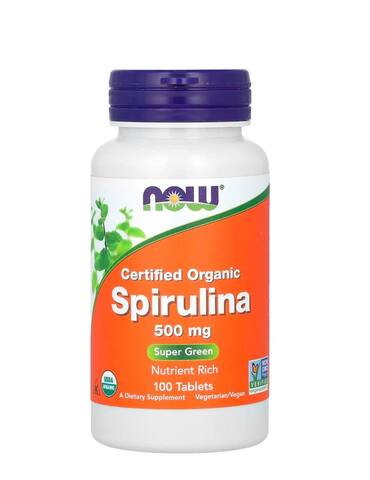 NOW Foods сертифицированная органическая спирулина, 500 мг, 100 таблеток