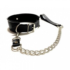Ошейник с поводком из эко-кожи черный