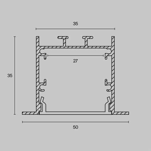 Алюминиевый профиль Maytoni встраиваемый с фланцем 50×35 (Серебро, 2 м), ALM-5035-S-2M