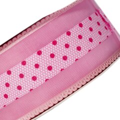 
          Декоративная лента капроновая для декора и флористики, 4 см, намотка 25 ярдов, розовый, дизайн горошек цвет фуксия