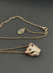 Колье цепочка с подвеской голова ПАНТЕРЫ коллекция PANTHERE в обсыпке