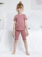 пижама  для девочки  К 1632/темная пудра,бантики