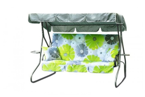 Качели садовые OLSA 3-х местные Люкс 3(каркас серый, м/э разноцветный рис.цветы)1 уп.