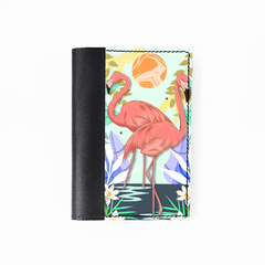 Обложка на паспорт комбинированная "Фламинго", черная белая вставка