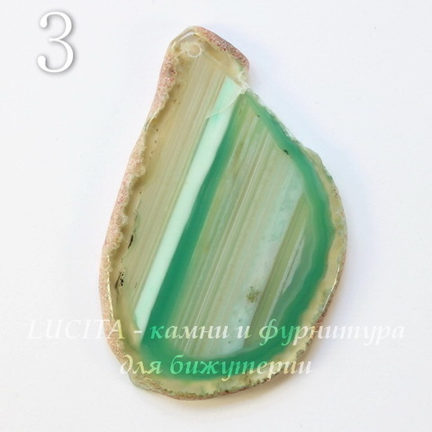 Подвеска Срез Агата (тониров), цвет - зеленый с полосками, 67-109 мм (№3 (71х46 мм)(ЦАРАПИНА))