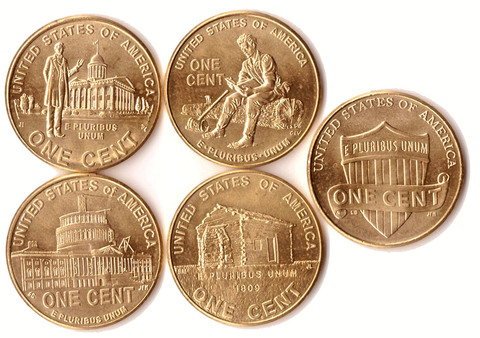 Набор монет по 1 центу "Юность Линкольна" (микс дворов)