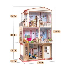 Кукольный домик РАПСОДИЯ трёхэтажный M-WOOD - деревянный конструктор, сборная модель, подходит для игры с куклами Barbie, Winx, Moxie, Bratz, Sonya Rose и т.д.
