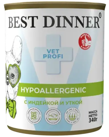 Best Dinner Hypoallergenic консервы для собак (индейка,утка) 340 гр