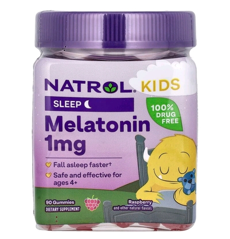 Natrol, Kids, жевательная добавка с мелатонином, для детей от 4 лет, с малиновым вкусом, 1 мг, 90 жевательных таблеток
